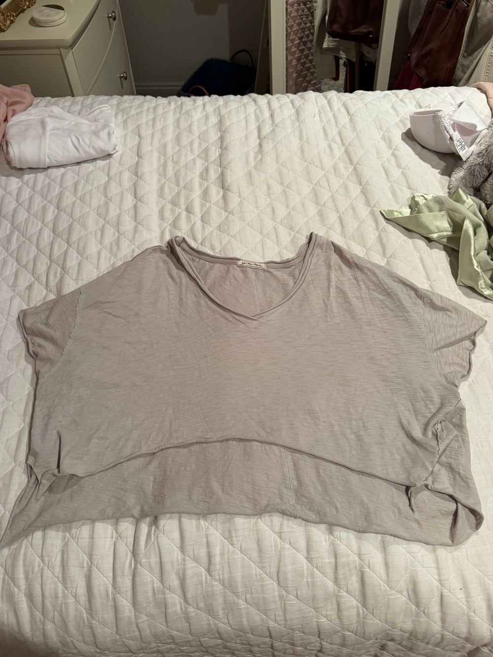 We the Free Light Taupe Relaxed V-Neck Women's Top